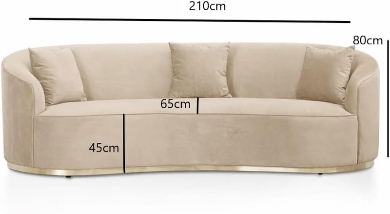 Pixa Homes Pixahomes Modern Curved Velvet Sofa with Gold Base - Beige, 3-Seater (210cm) - Image 2